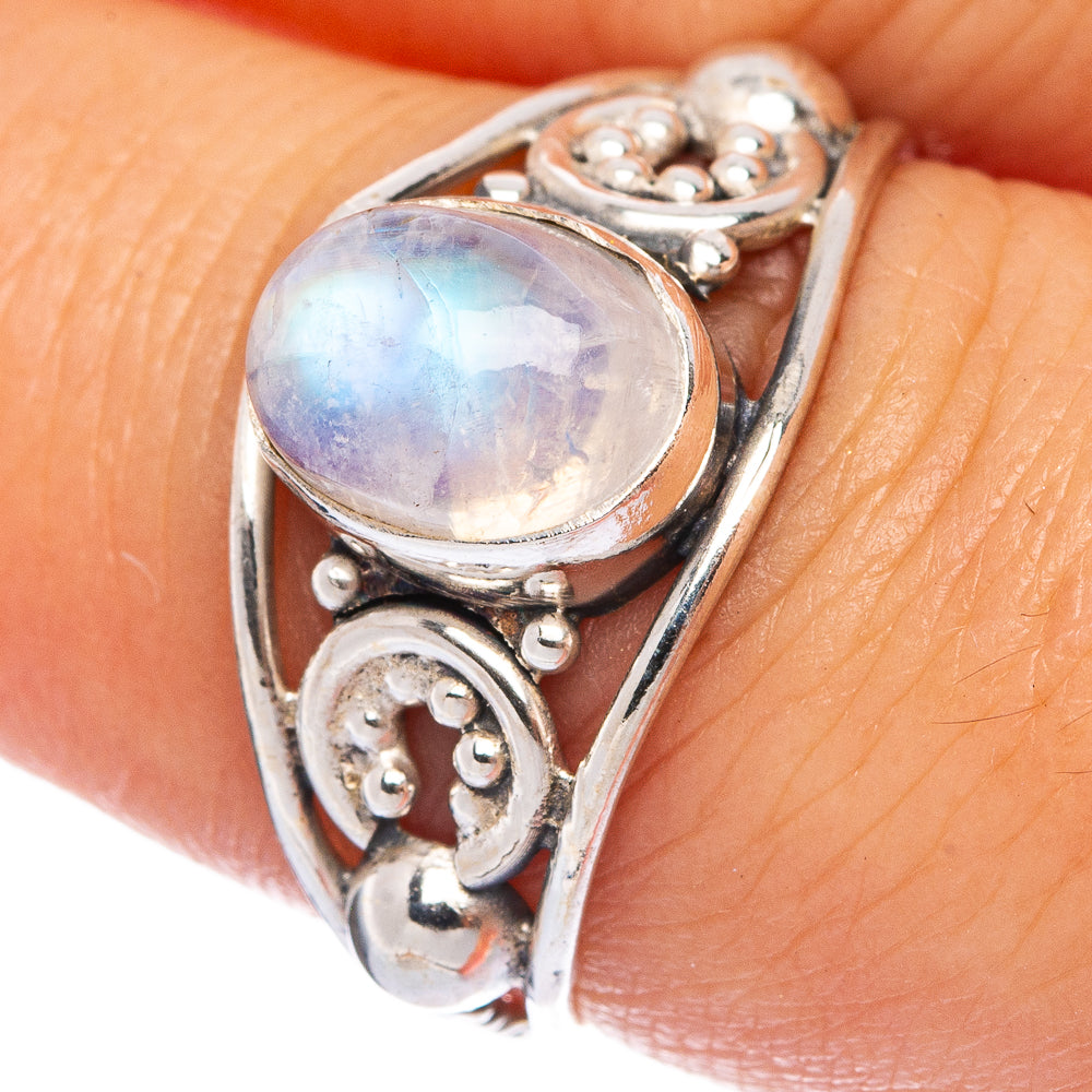 Rainbow Moonstone Dainty Ring Size 7.75 (925 Sterling Silver) R145671