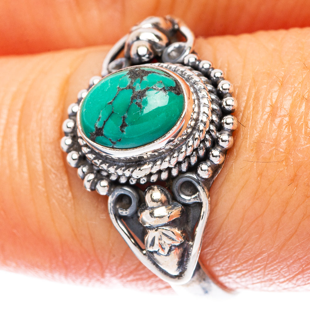 Tibetan Turquoise Dainty Ring Size 8.25 (925 Sterling Silver) R5099