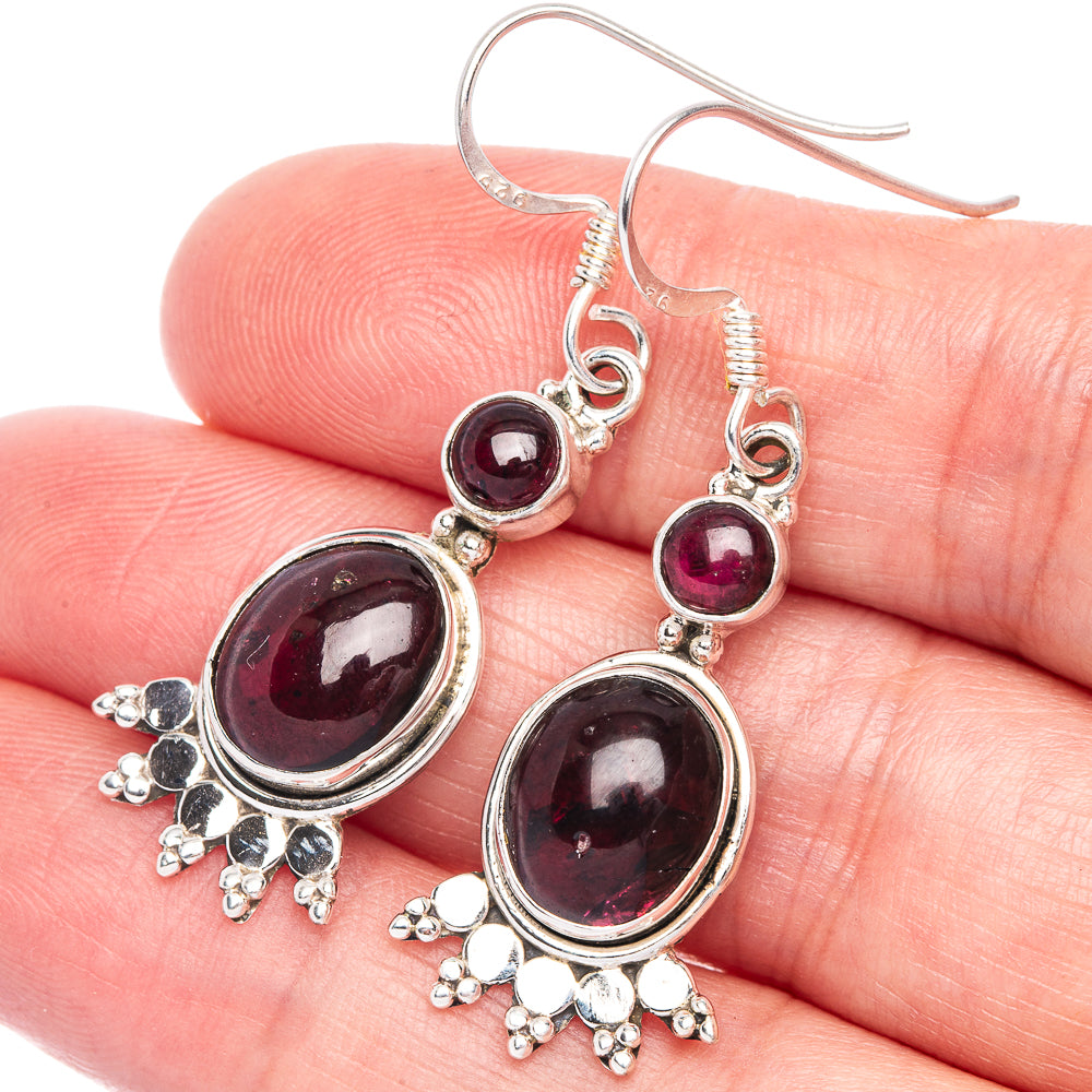 Garnet Earrings 1 5/8" (925 Sterling Silver) E433485