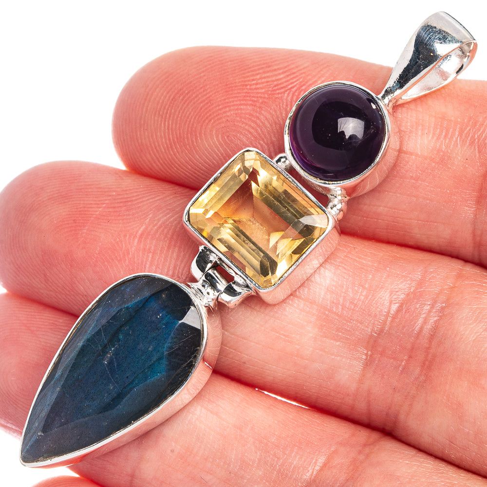 Labradorite, Citrine, Amethyst Pendant 2 1/4" (925 Sterling Silver) P39818