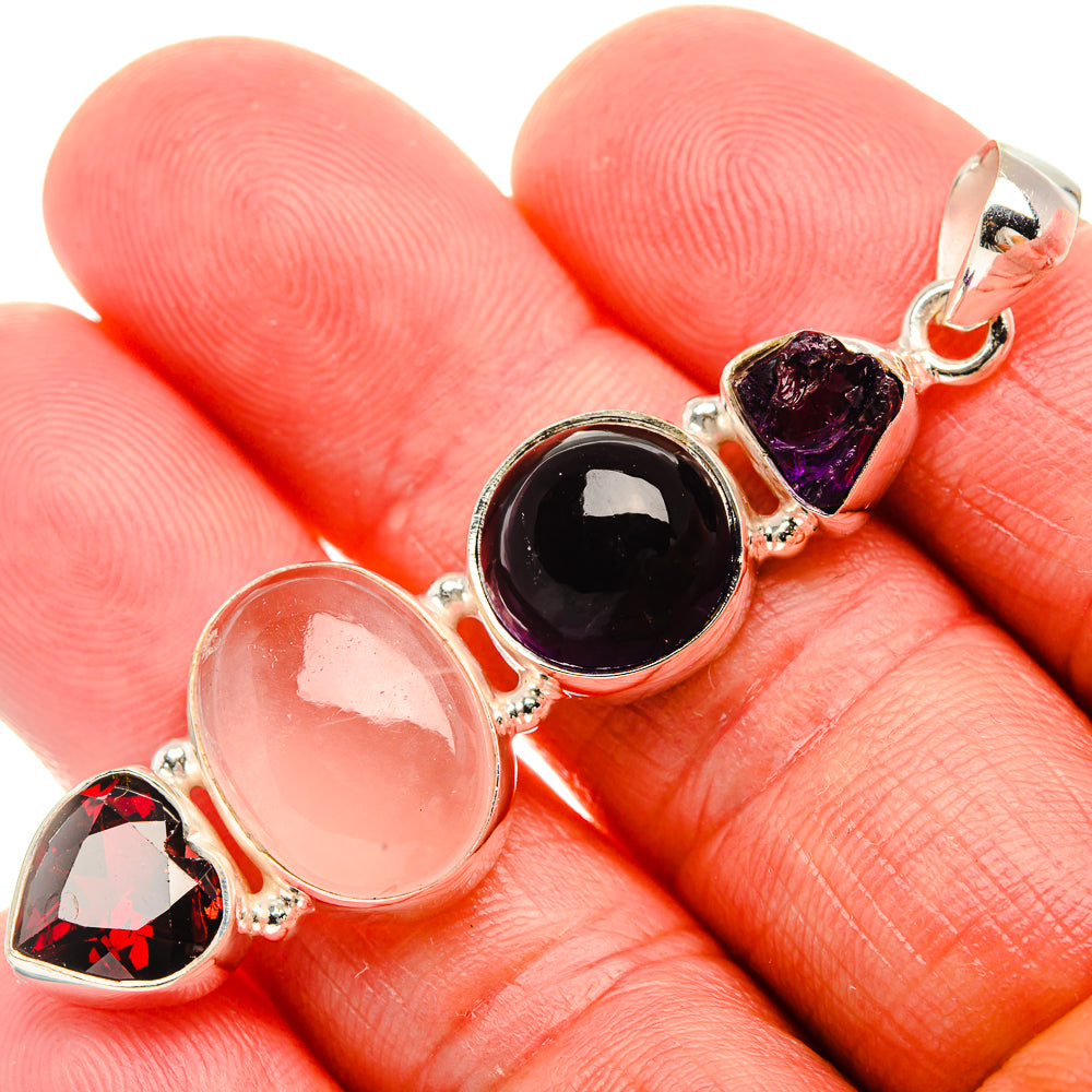 Rose Quartz, Garnet, Amethyst Pendant 2 3/8" (925 Sterling Silver) PD38058