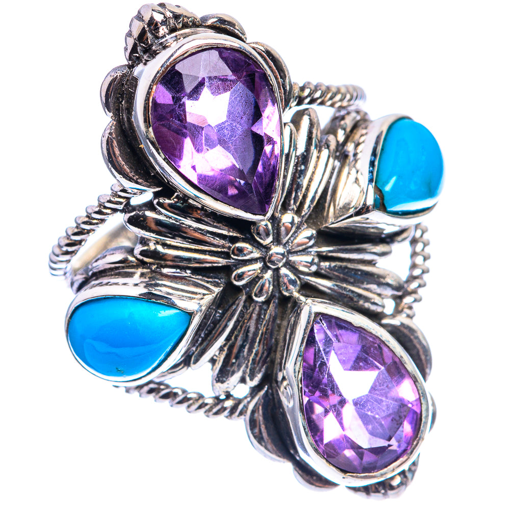 Large Faceted Amethyst, Sleeping Beauty Turquoise Ring Size 7.75 (925 Sterling Silver) R143046