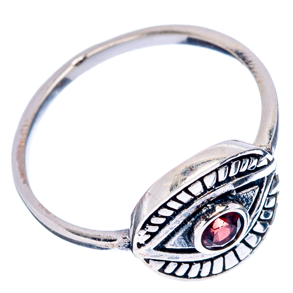 Garnet Eye Dainty Ring Size 6 (.925 Sterling Silver)