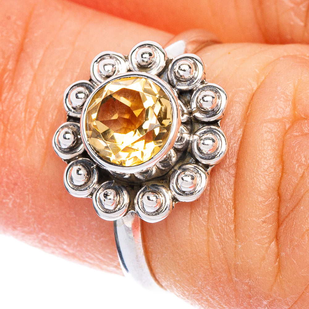 Faceted Citrine Flower Dainty Ring Size 4.75 (925 Sterling Silver) R147134