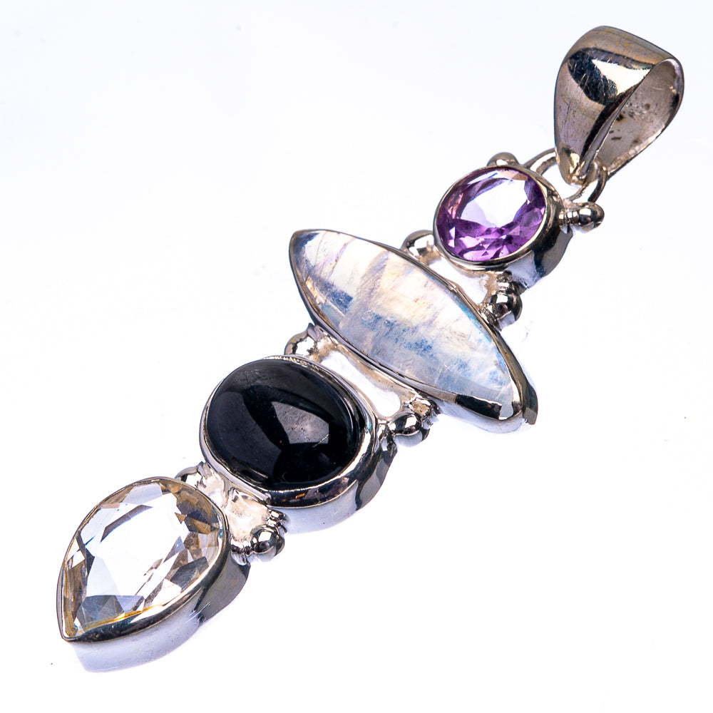 White Quartz, Star Diopside, Rainbow Moonstone, Amethyst 925 Sterling Silver Pendant 1 7/8" (925 Sterling Silver) PD38656