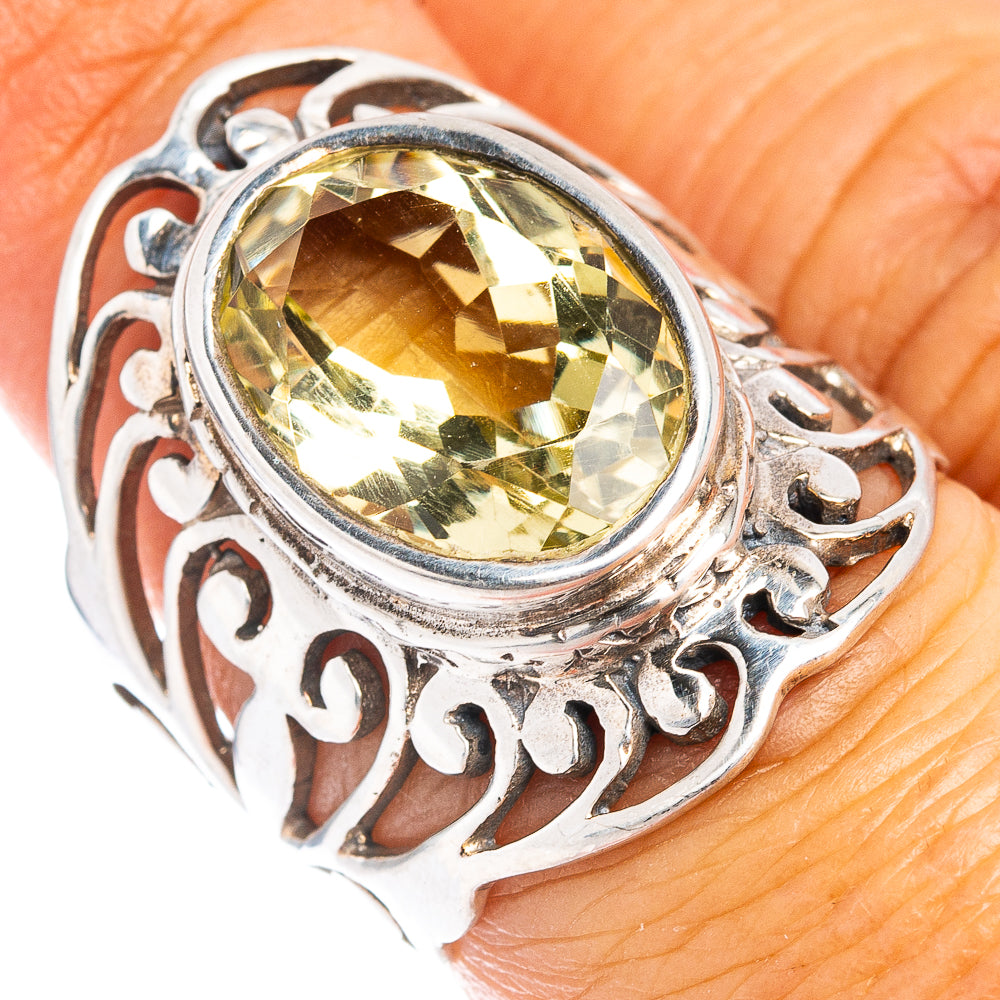 (Classic Series) Lemon Quartz Ring Size 6 (.925 Sterling Silver)