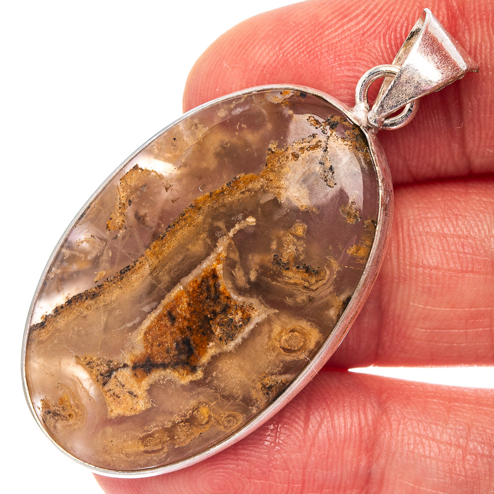Moss Agate Pendant 1 7/8" (Silver Plated)