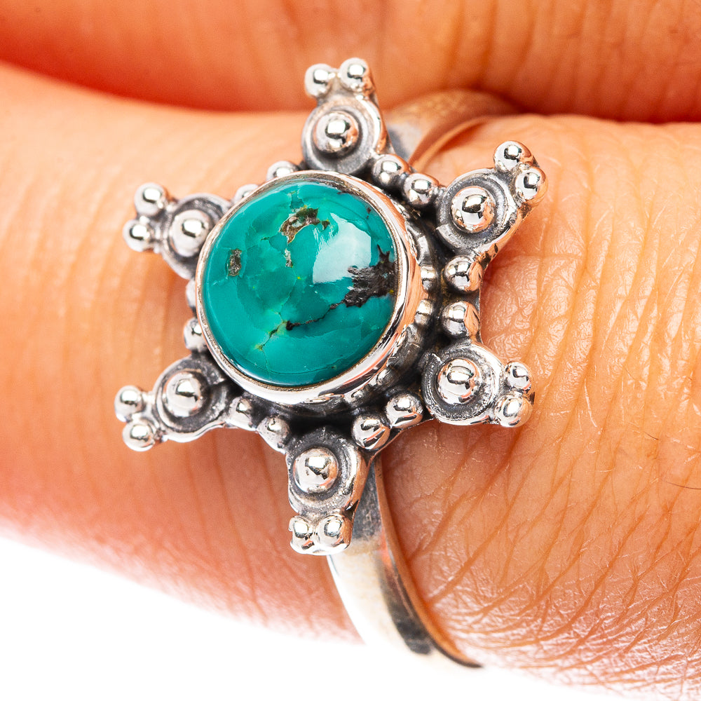 Tibetan Turquoise Flower 925 Sterling Silver Ring Size 7.25 (925 Sterling Silver) R5486