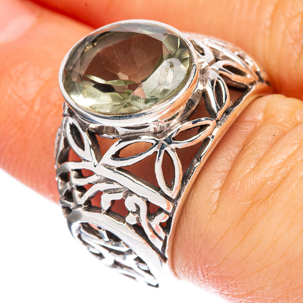 Faceted Green Amethyst Ring Size 6.5 (925 Sterling Silver) R2341