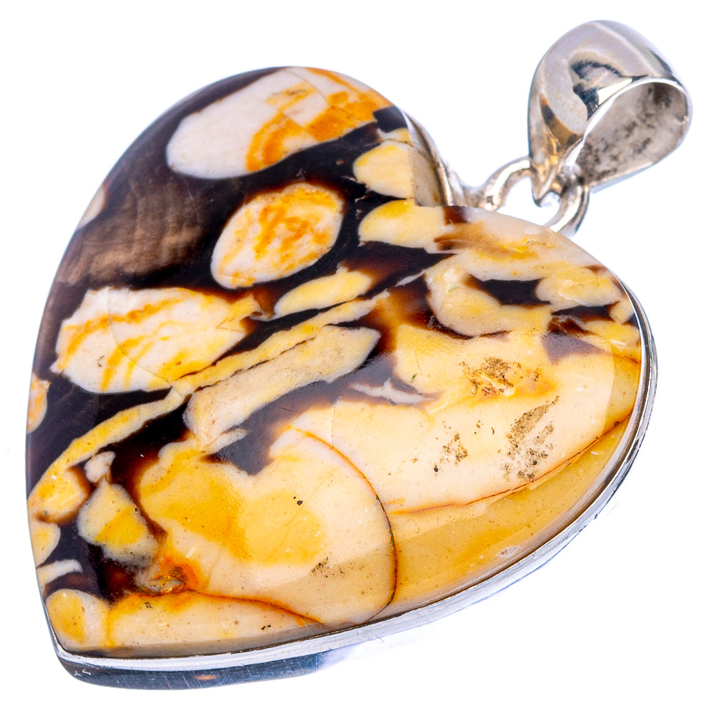 Peanut Wood Jasper Heart Pendant 1 1/2" (925 Sterling Silver) P43106