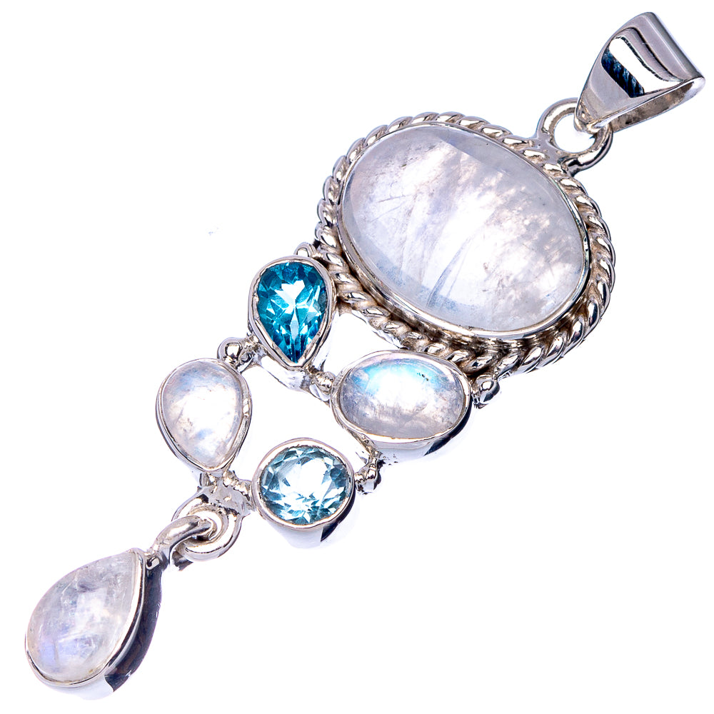Signature Rainbow Moonstone, Blue Topaz Pendant 1 7/8" (925 Sterling Silver) P41181