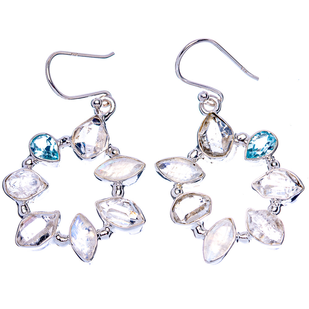 Premium Herkimer Diamond, Blue Topaz Earrings 1 5/8" (925 Sterling Silver) E1257