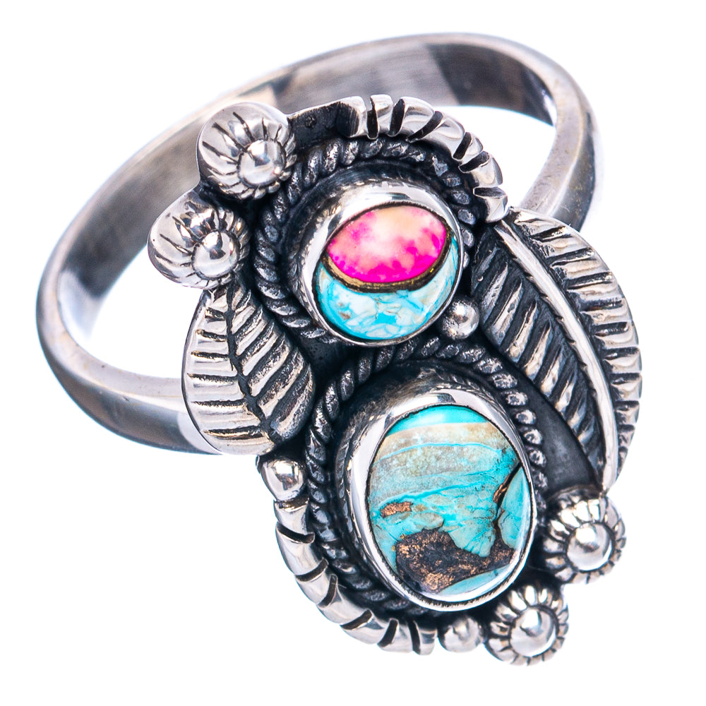 Native Style Cotton Candy Turquoise Ring Size 8 (.925 Sterling Silver)