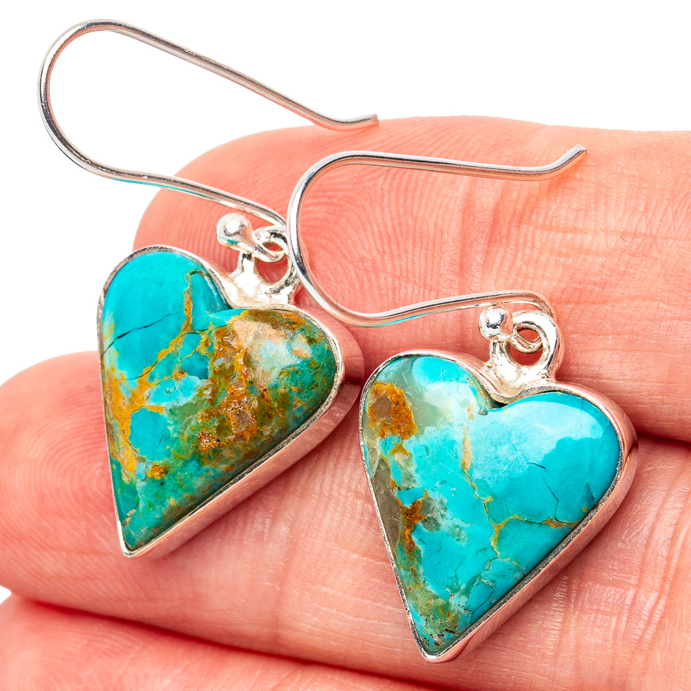 Arizona Turquoise Heart Earrings 1 3/8" (.925 Sterling Silver)