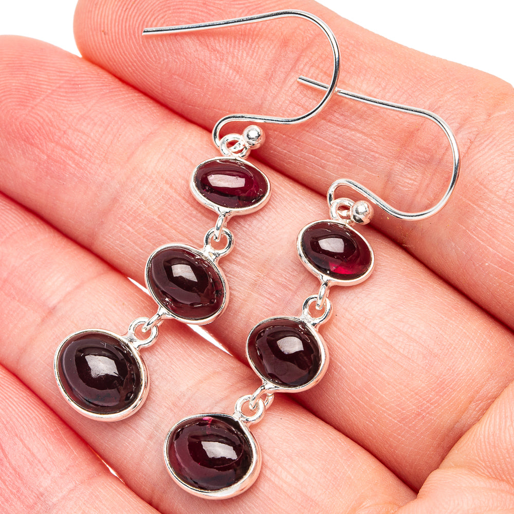 Dainty Garnet Earrings 1 3/4" (925 Sterling Silver) E2896