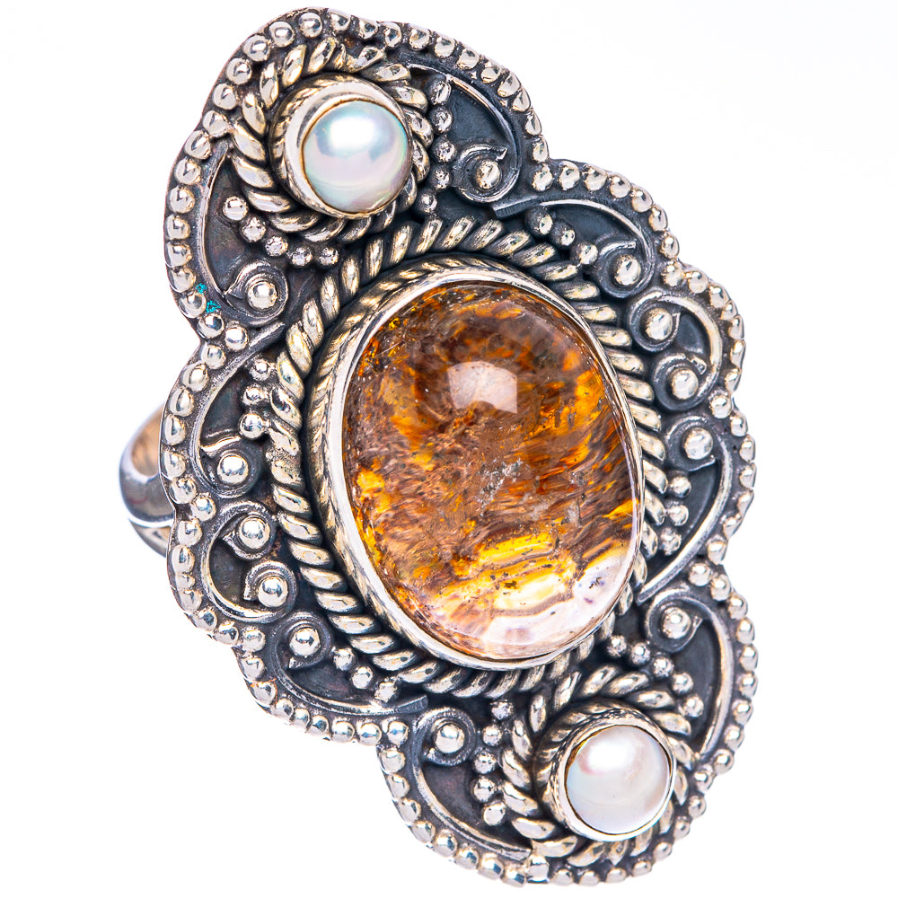 Large Garden Quartz, Rainbow Moonstone Ring Size 8.75 (925 Sterling Silver) R1333