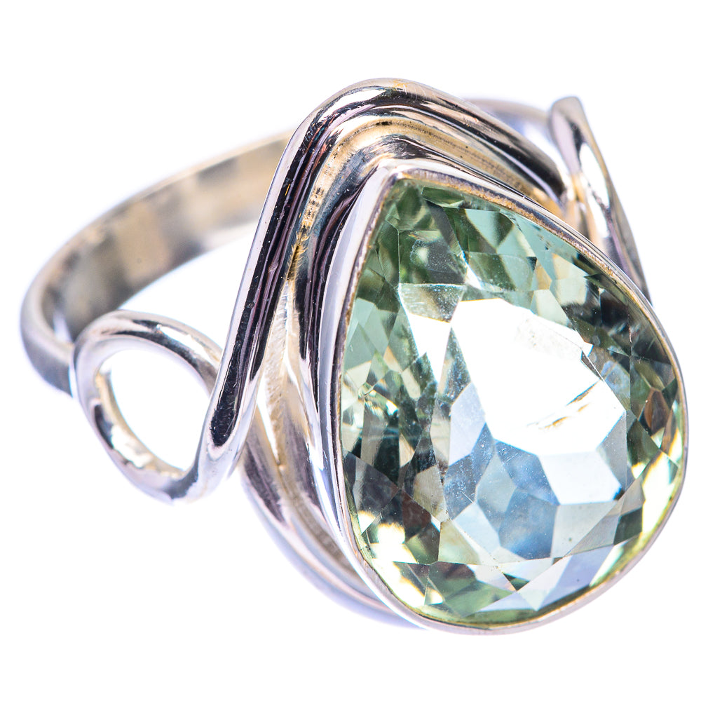Faceted Green Amethyst Ring Size 7.25 (925 Sterling Silver) R140577