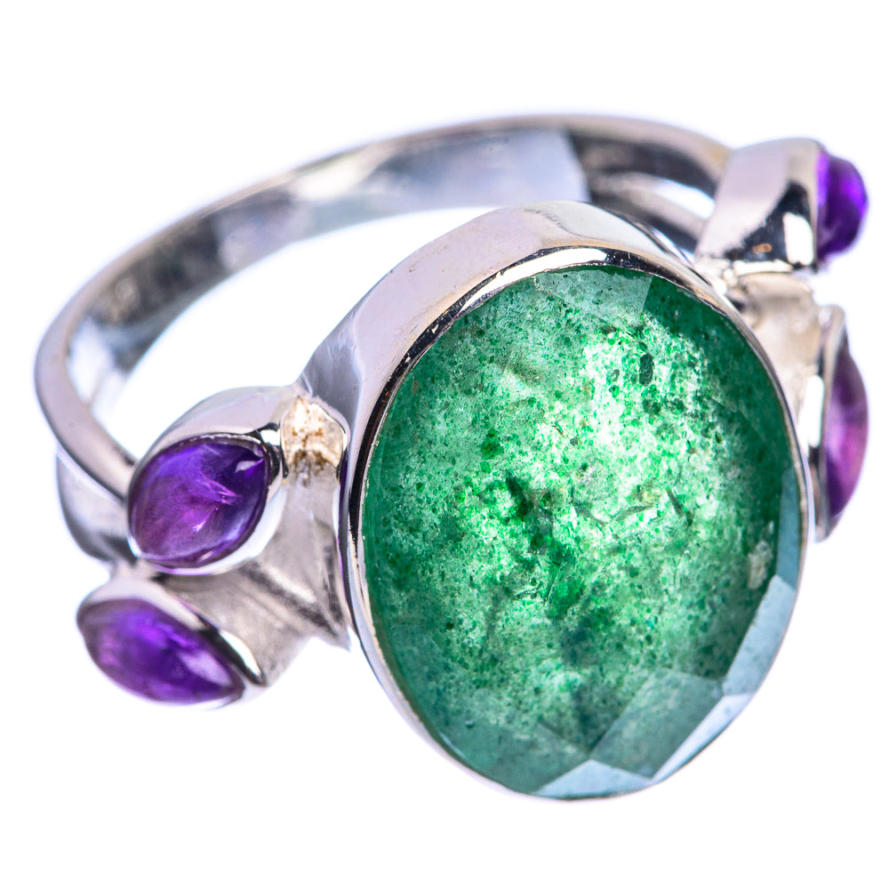 Green Aventurine, Amethyst 925 Sterling Silver Ring Size 7.5