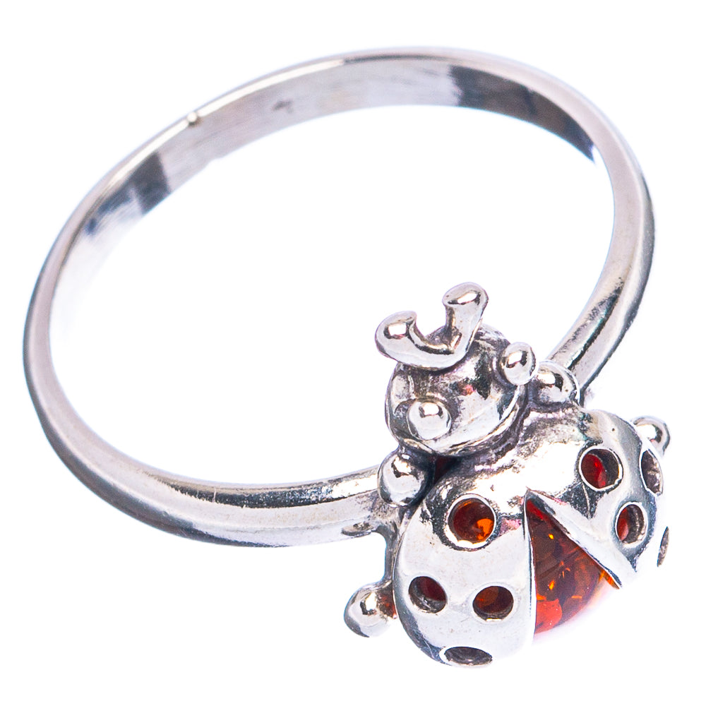 Baltic Amber Ladybug Ring Size 7 (.925 Sterling Silver)