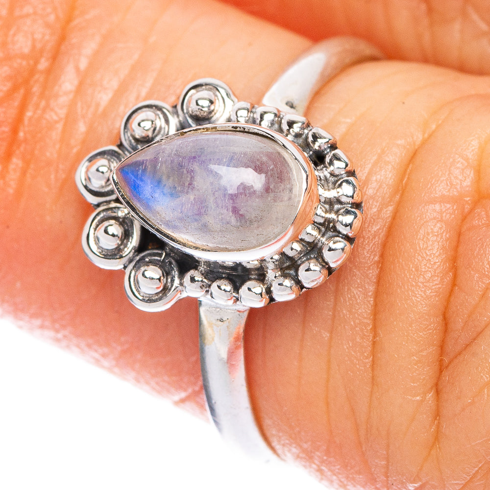 Rainbow Moonstone Dainty Ring Size 5.5 (925 Sterling Silver) R1031