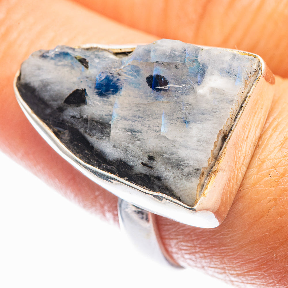 Raw Rainbow Moonstone Ring Size 8.25 (925 Sterling Silver) R142298