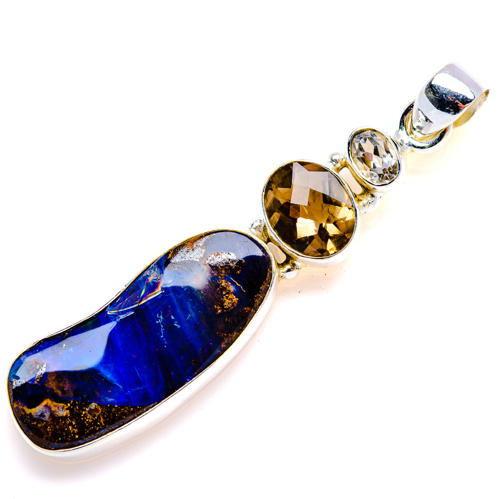 Australian Boulder Opal, Smoky Quartz Pendant 2 1/4" (925 Sterling Silver) PD38171