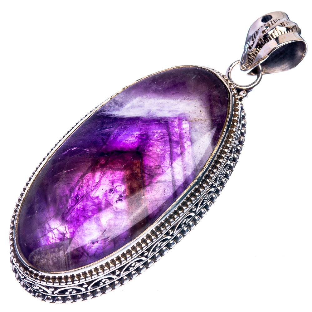 Chevron Amethyst 925 Sterling Silver Pendant 2 1/8"
