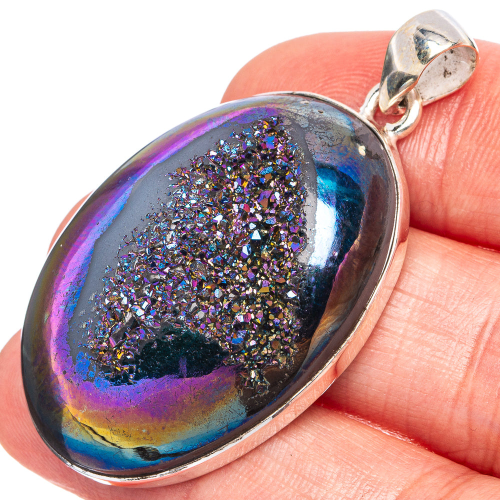 Titanium Druzy Pendant 1 3/4" (925 Sterling Silver) P43343