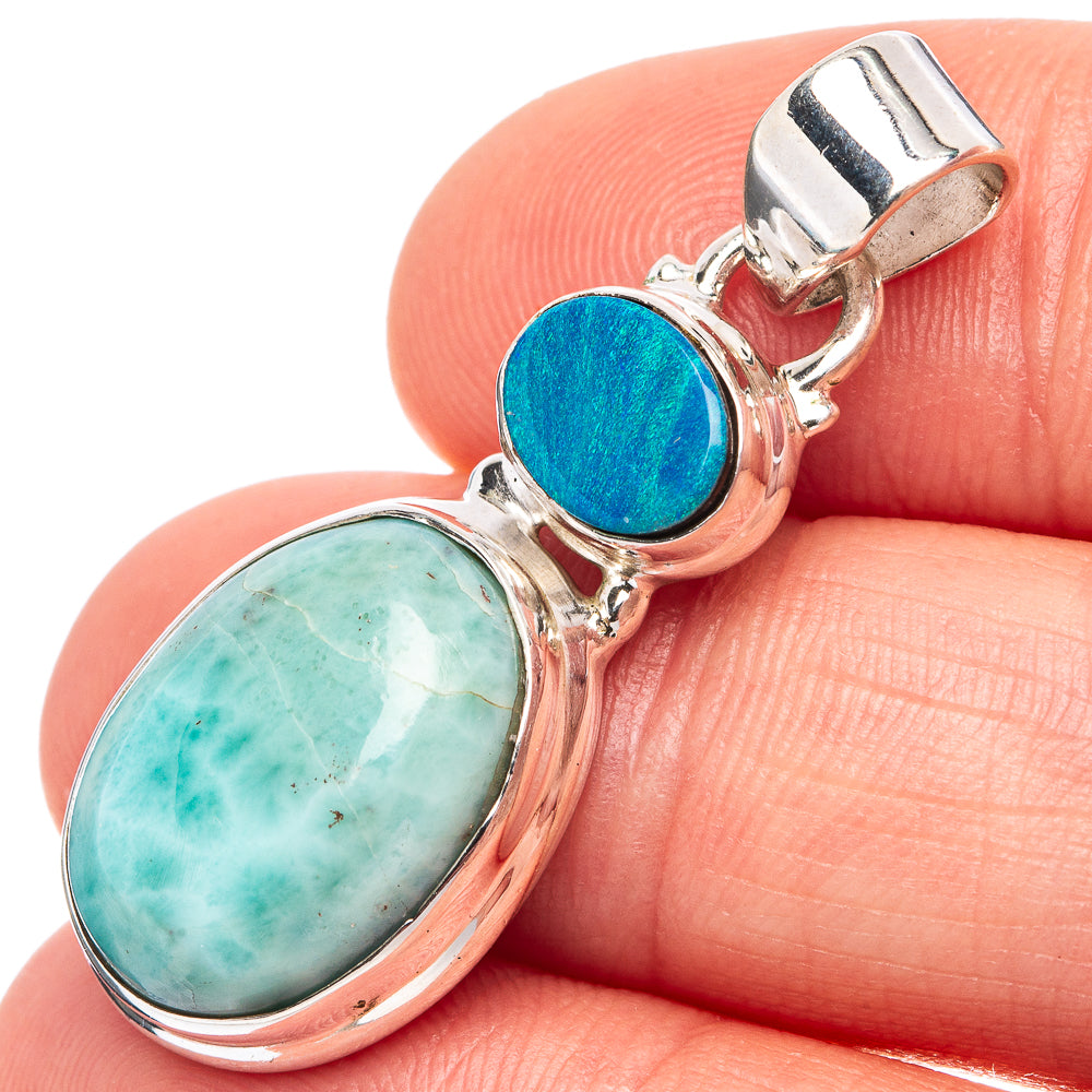Rare Larimar, Doublet Opal Pendant 1 1/2" (.925 Sterling Silver)
