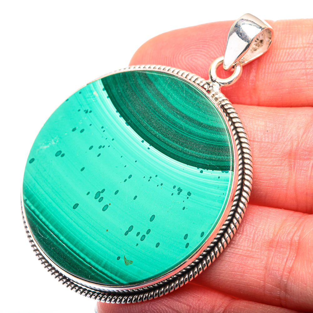 Malachite Coin Pendant 2" (925 Sterling Silver) PD38466