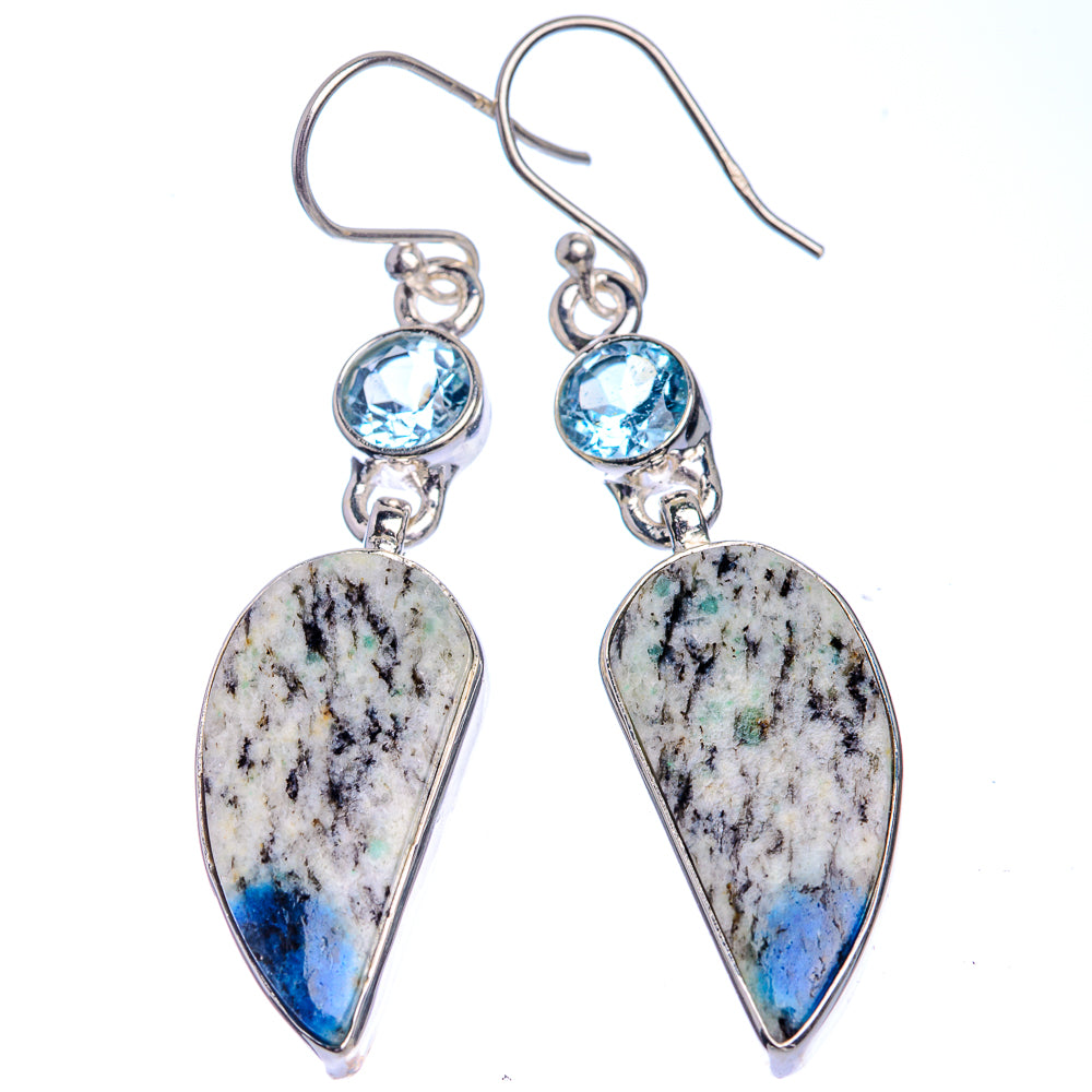 K2 Blue Azurite, Blue Topaz Earrings 2" (925 Sterling Silver) E432994