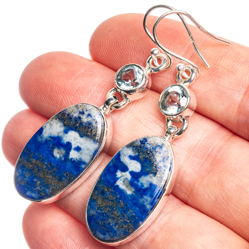 Shattuckite, Blue Topaz 925 Sterling Silver Earrings 2"