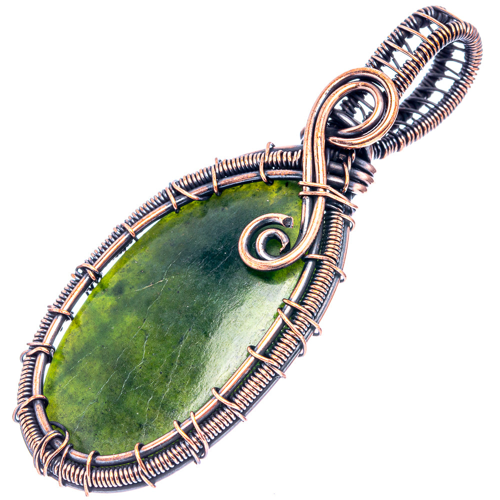 Nephrite Jade Wire Wrap Pendant 2 5/8" (Oxidized Copper)