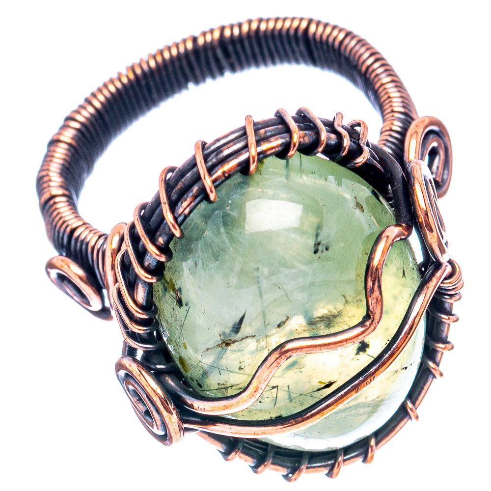 Prehnite Wire Wrap Ring Size 7.5 (Oxidized Copper)