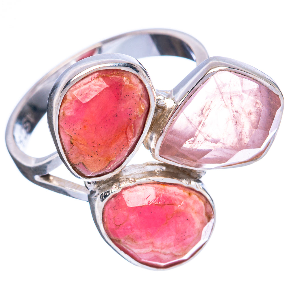 Premium Rhodochrosite, Rose Quartz 925 Sterling Silver Ring Size 6.75 Ana Co R3578