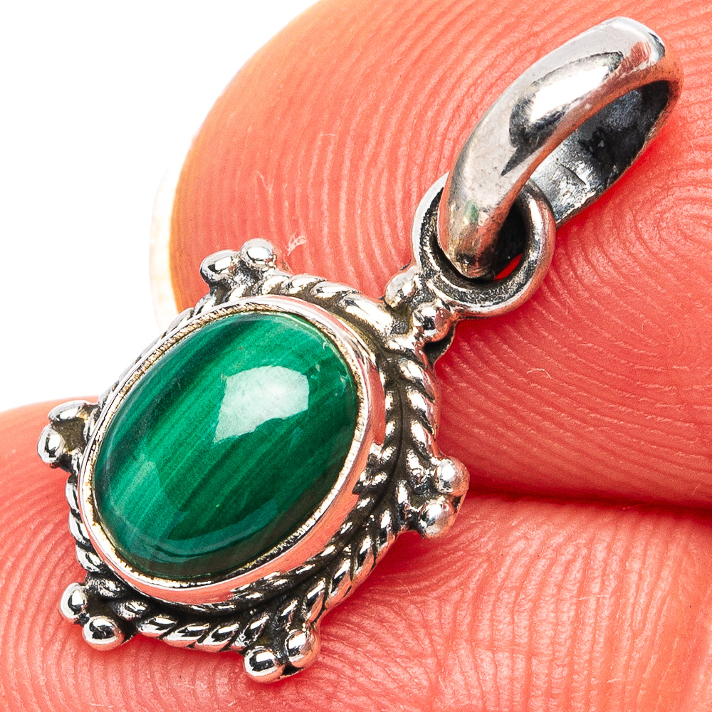 Malachite Dainty Pendant 7/8" (.925 Sterling Silver)