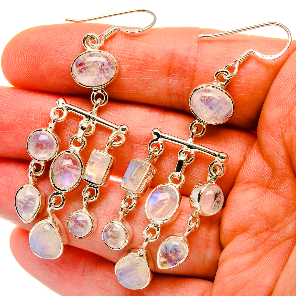 Signature Rainbow Moonstone Earrings 2 5/8" (925 Sterling Silver) EARR431979