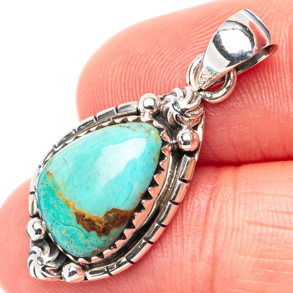 Rare Kingman Turquoise Pendant 1 1/4" (.925 Sterling Silver)