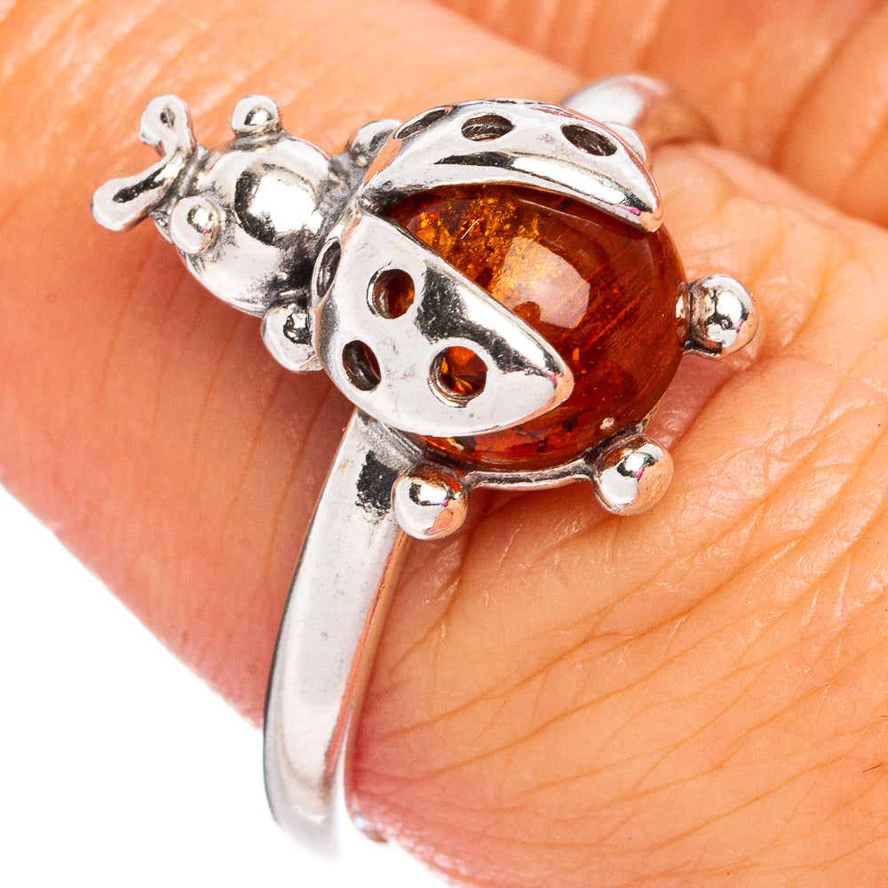 Baltic Amber Ladybug Ring Size 8.25 (.925 Sterling Silver)