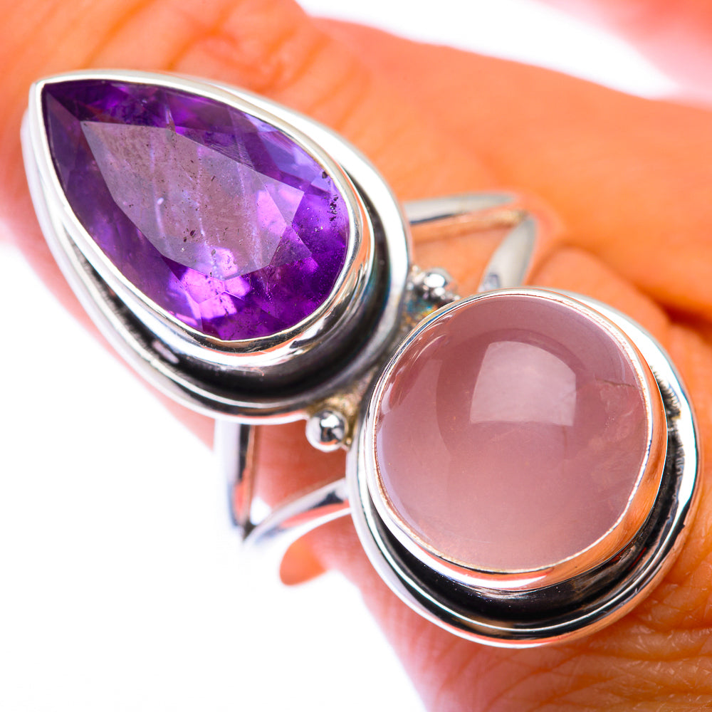 Large Rose Quartz, Amethyst Ring Size 10.75 (925 Sterling Silver) RING139996