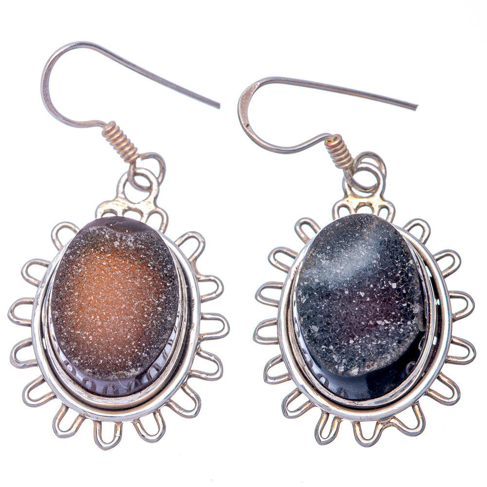 Black Druzy Earrings 1 1/2" (925 Sterling Silver) E433149