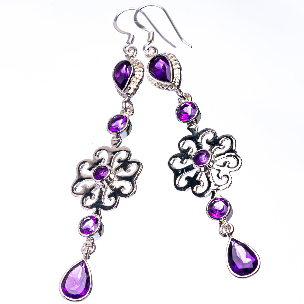 Signature Faceted Amethyst Earrings 3 1/4" (925 Sterling Silver) E432326