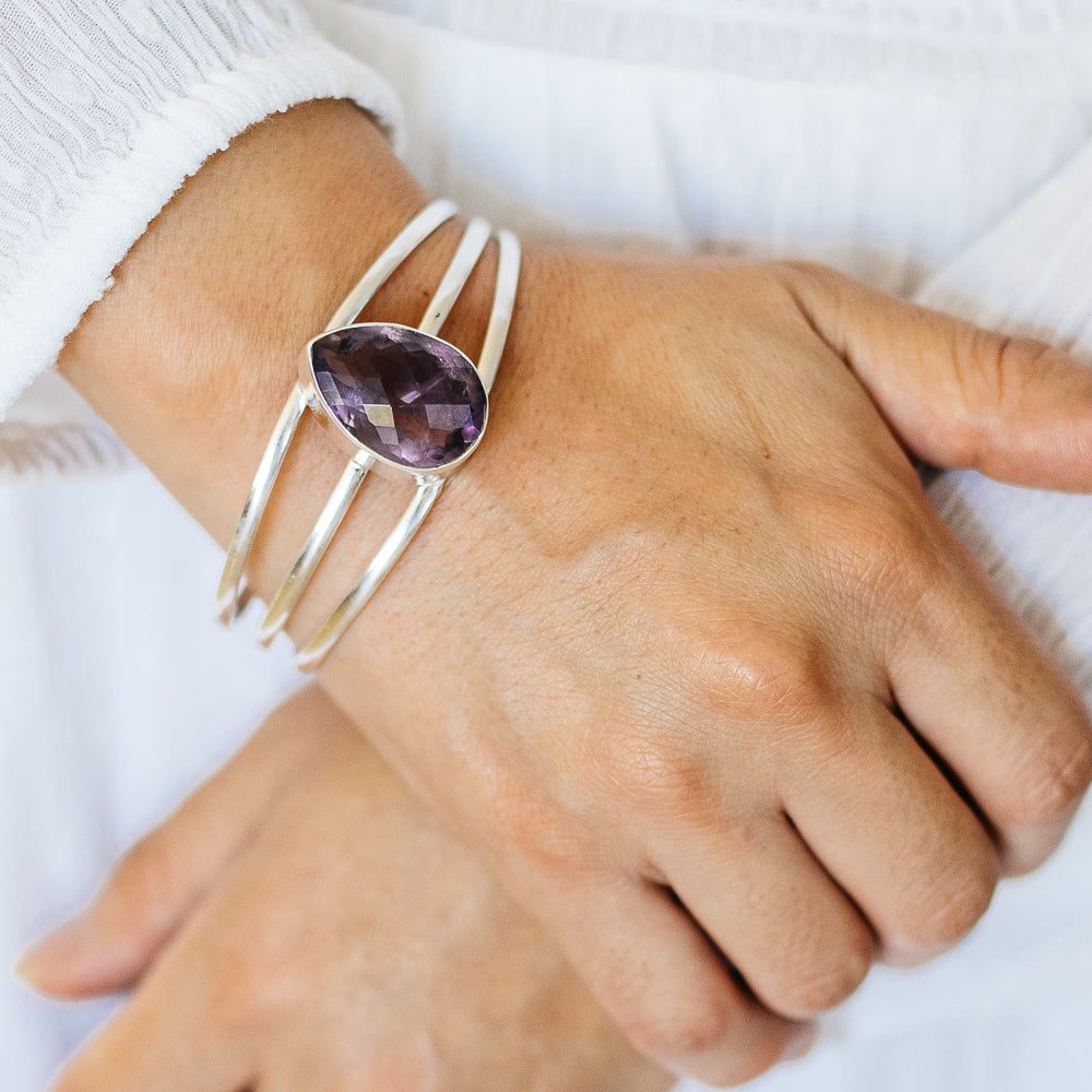 Amethyst Cuff Bracelet (925 Sterling Silver) BR90263