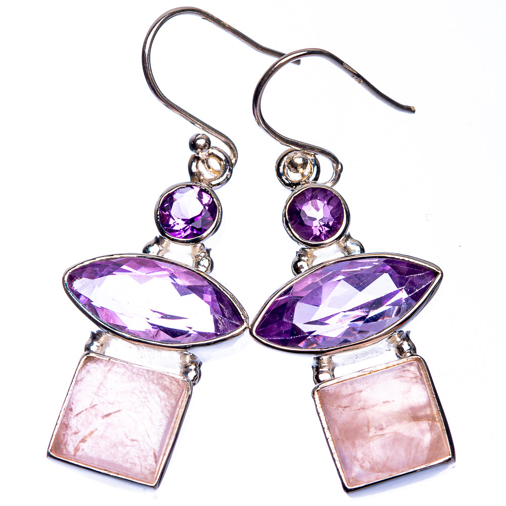 Rose Quartz, Amethyst Earrings 1 5/8" (925 Sterling Silver) E432693