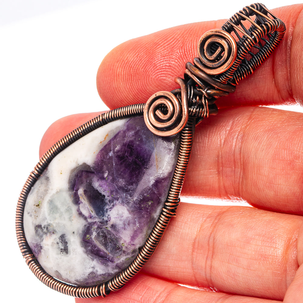 Chevron Amethyst Wire Wrap Pendant 2 5/8" (Oxidized Copper)