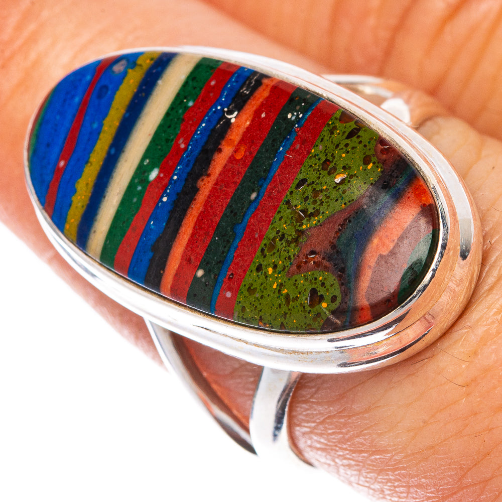 Rainbow Calsilica Ring Size 8 (925 Sterling Silver) R1573