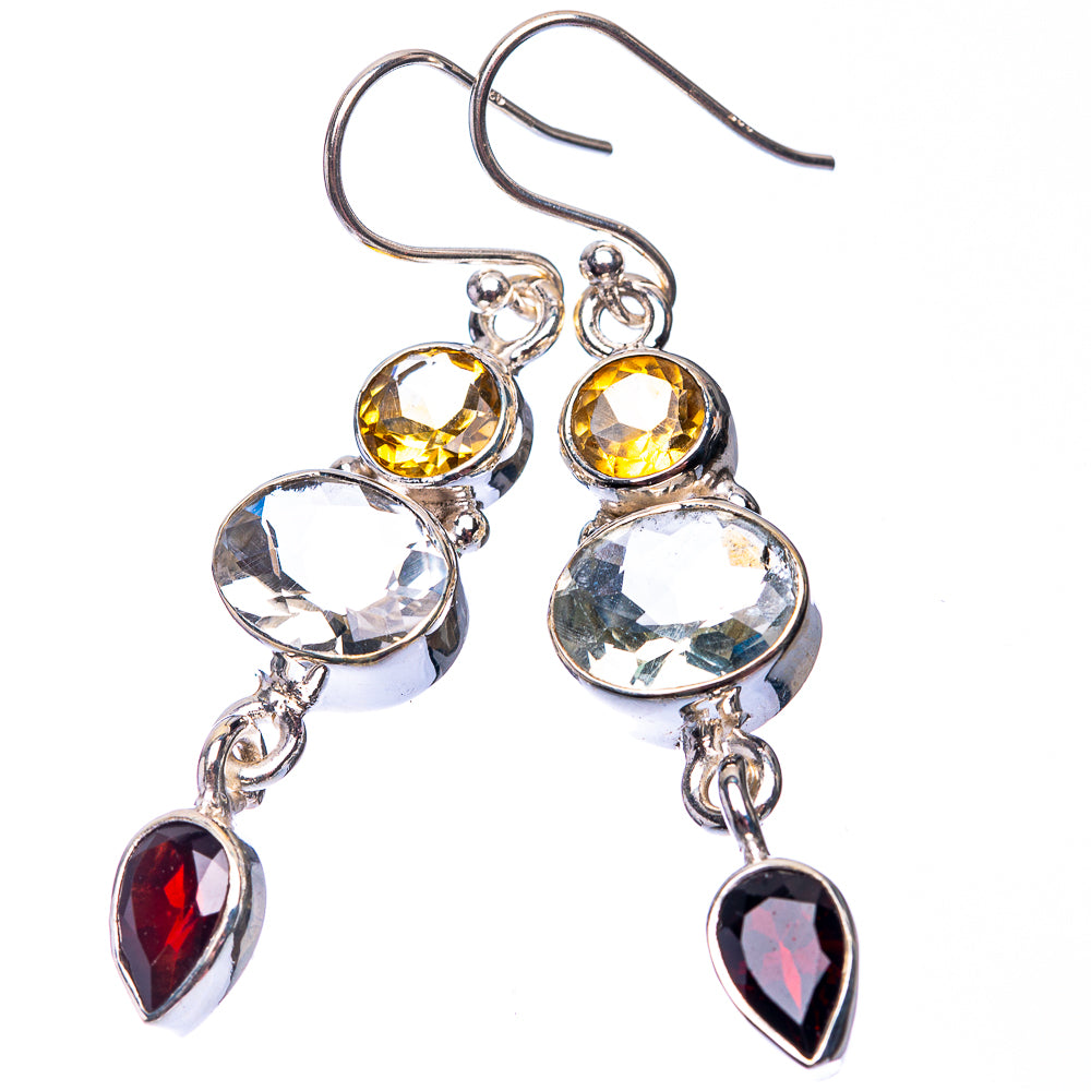 White Quartz, Citrine, Garnet Earrings 1 7/8" (925 Sterling Silver) E432289