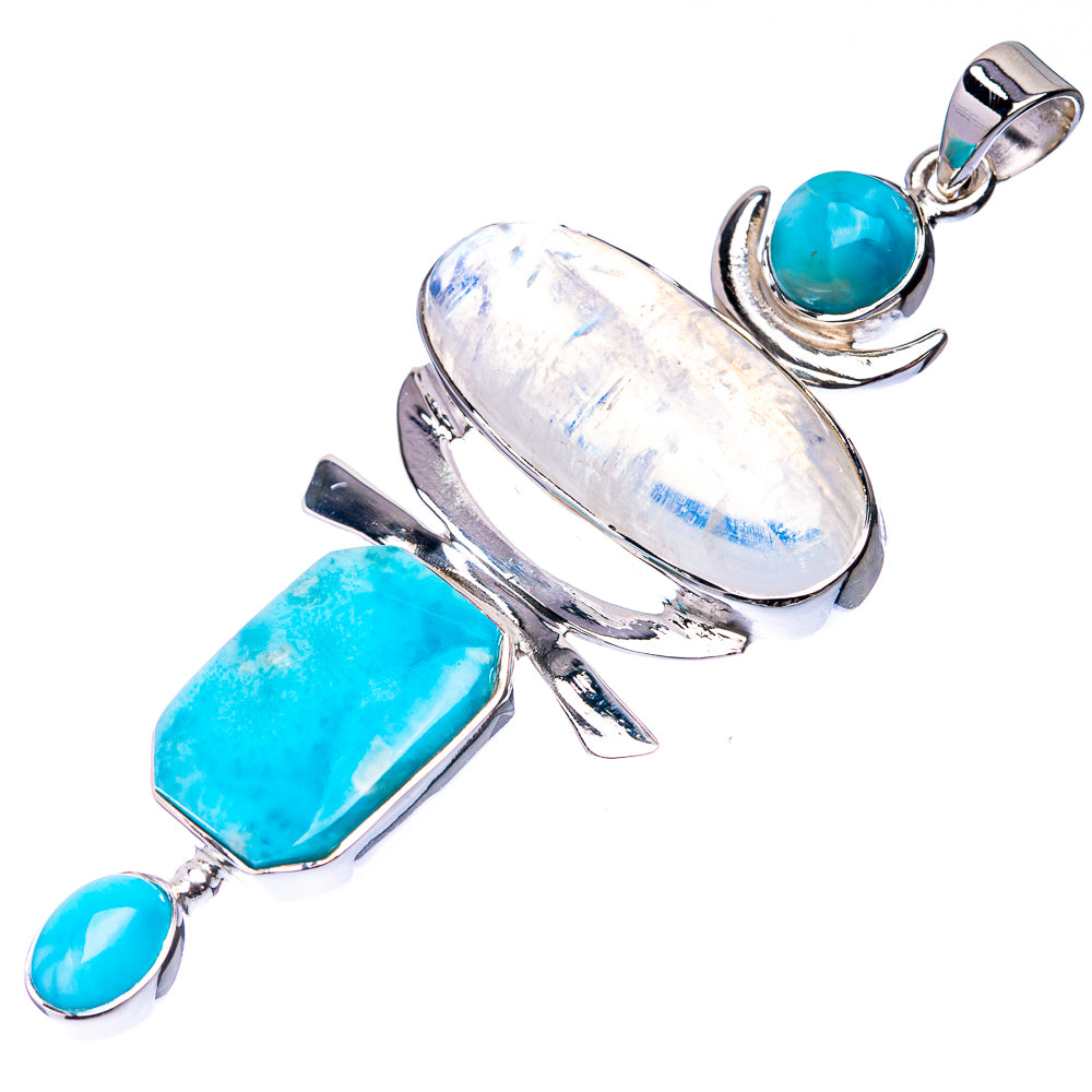 Signature Rainbow Moonstone, Larimar Pendant 2 7/8" (925 Sterling Silver) P38738