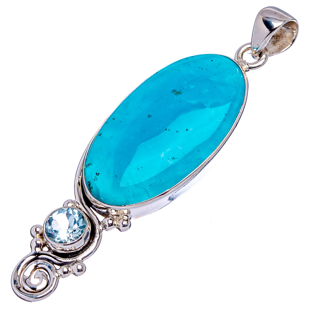Premium Smithsonite, Blue Topaz Pendant 2 3/8" (.925 Sterling Silver)