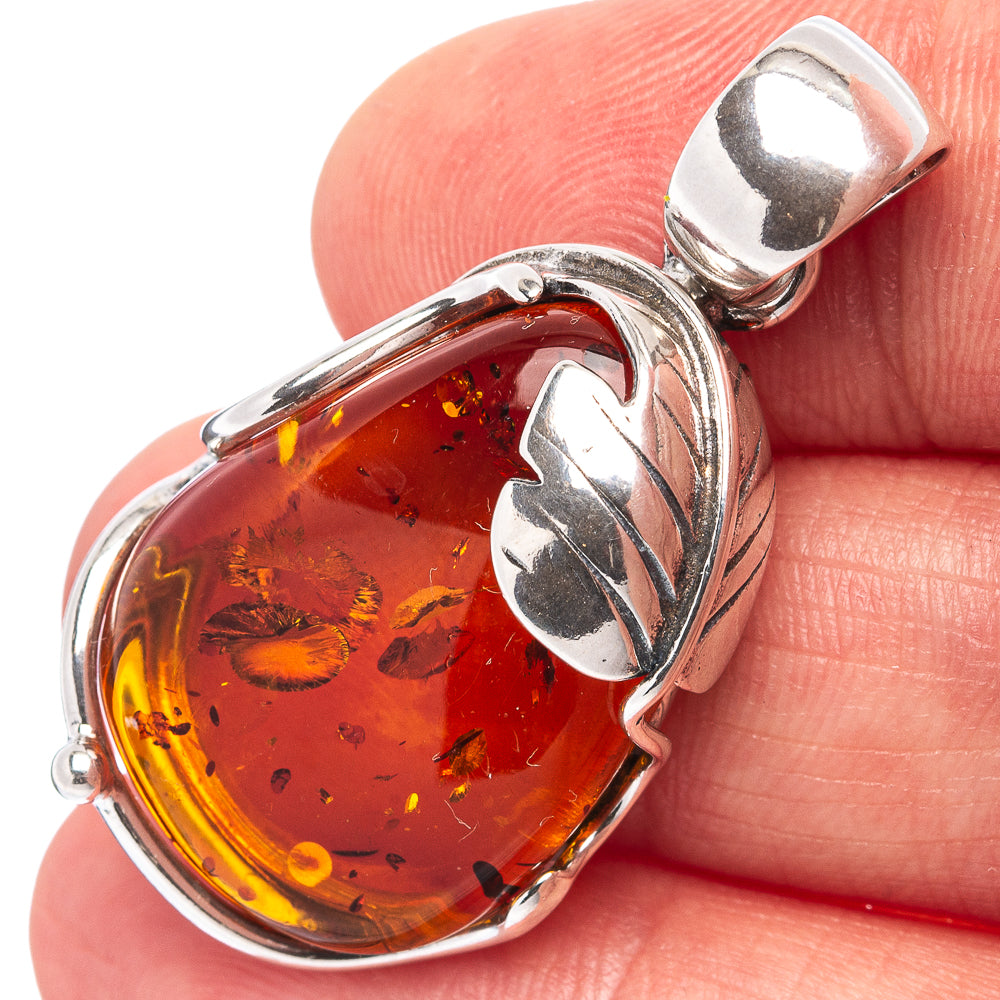 Baltic Amber Leaf Pendant 1 1/2" (.925 Sterling Silver)